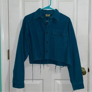 Vintage Cropped Teal Button Up Flannel
